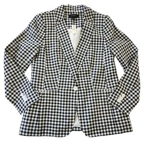 NWT Talbots Women's Black White Gingham Check Blazer Jacket Size 10 Linen Blend